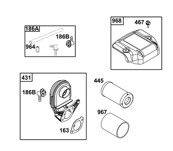 Air Cleaner Group Diagram and Parts List for 40N877-0049-B5  Briggs and Stratton Engine